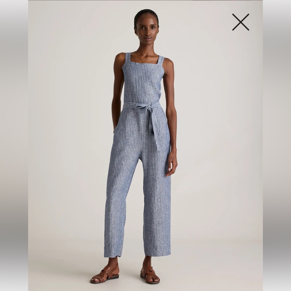 Quince Blue Striped Linen Jumpsuit